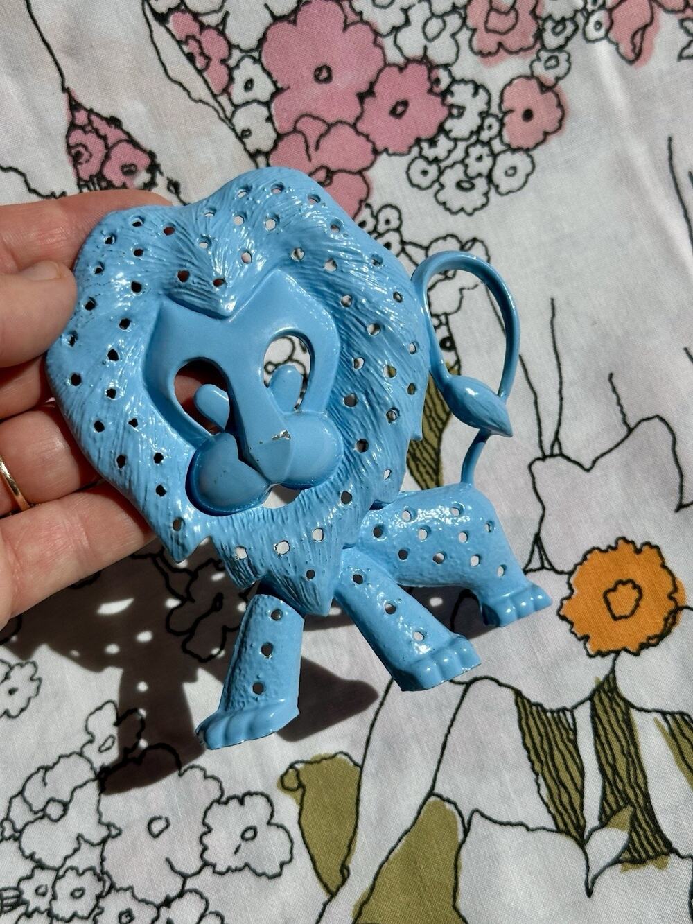 VTG Torino Lion Earring Tree Jewelry Stand Holder Blue Metal 1960s